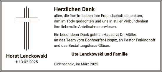Traueranzeige von Horst Lenckowski von WA
