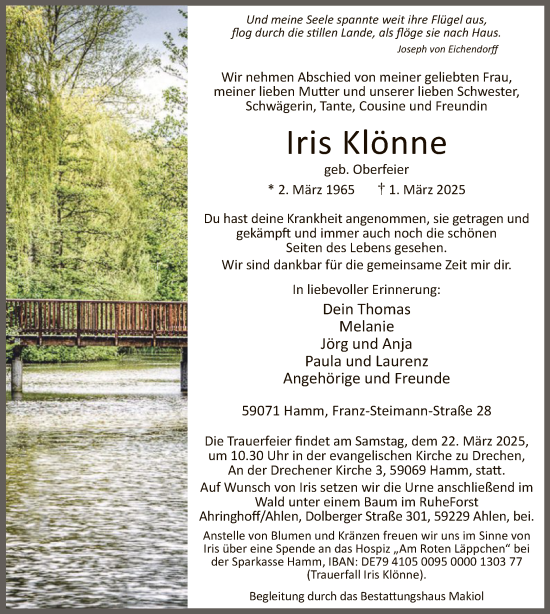 Traueranzeige von Iris Klönne von WA
