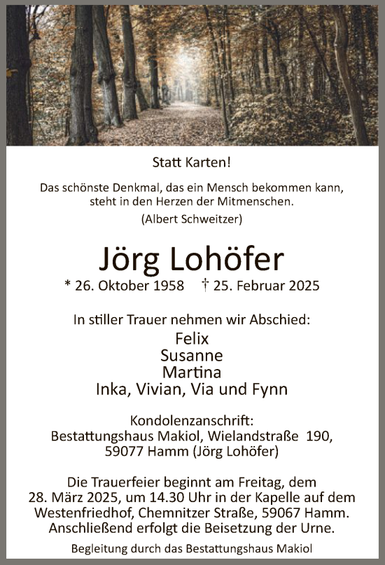 Traueranzeige von Jörg Lohöfer von WA