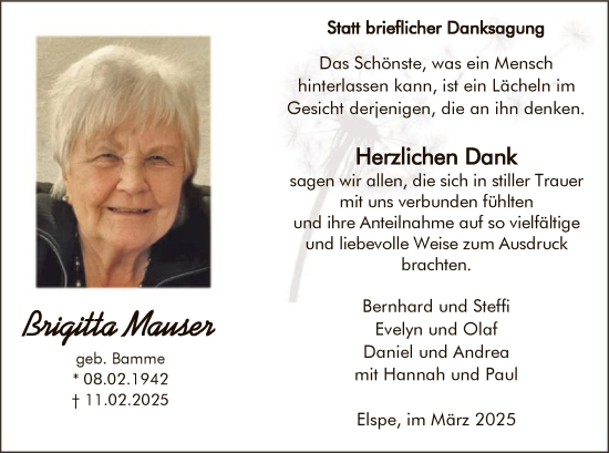 Traueranzeige von Mauser, Brigitta von WA
