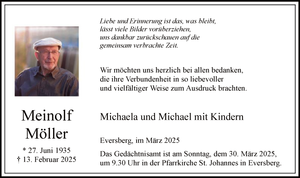  Traueranzeige für Meinolf Möller vom 22.03.2025 aus WA