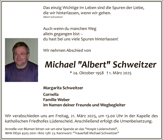 Traueranzeige von Michael Schweitzer von WA