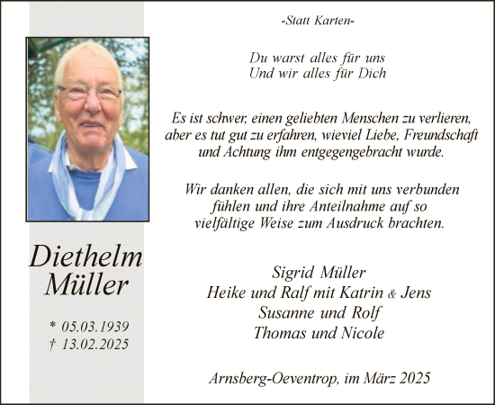 Traueranzeige von Müller, Diethelm von WA