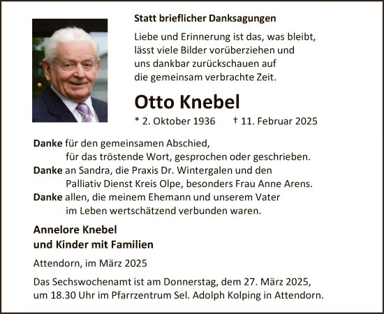 Traueranzeige von Otto Knebel von WA
