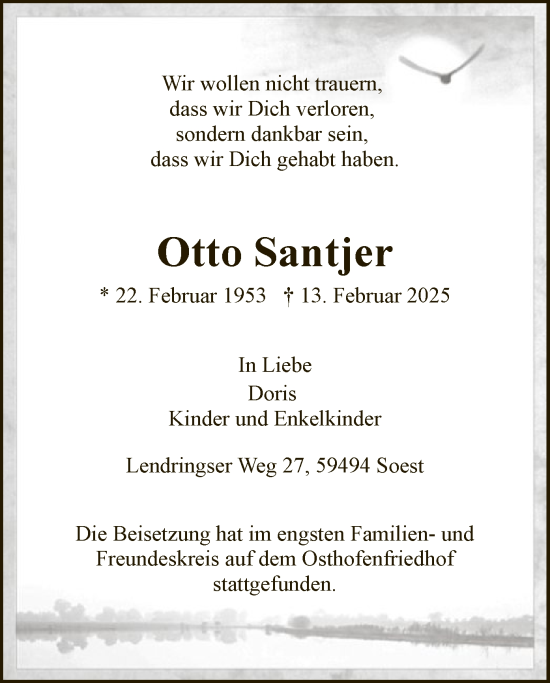 Traueranzeige von Otto Santjer von WA