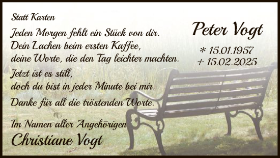 Traueranzeige von Peter Vogt von WA