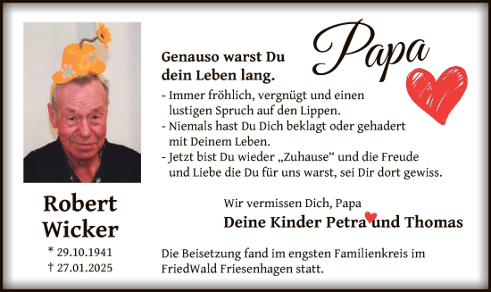 Traueranzeige von Robert Wicker von WA