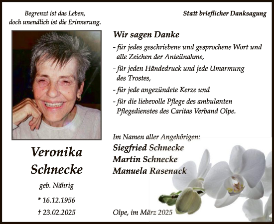 Traueranzeige von Veronika Schnecke von WA