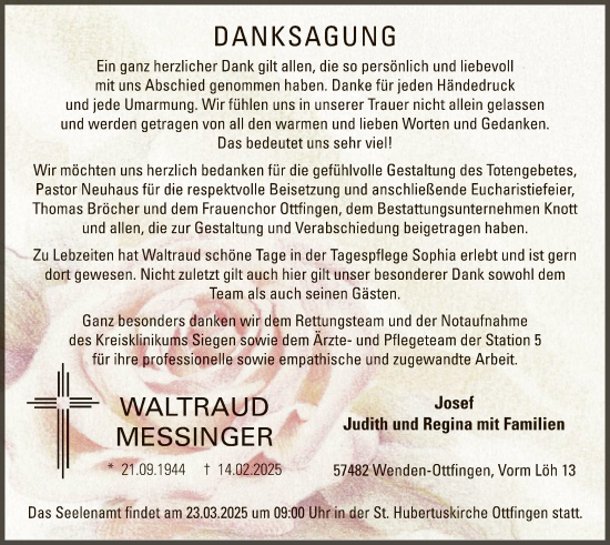 Traueranzeige von Waltraud Messinger von WA