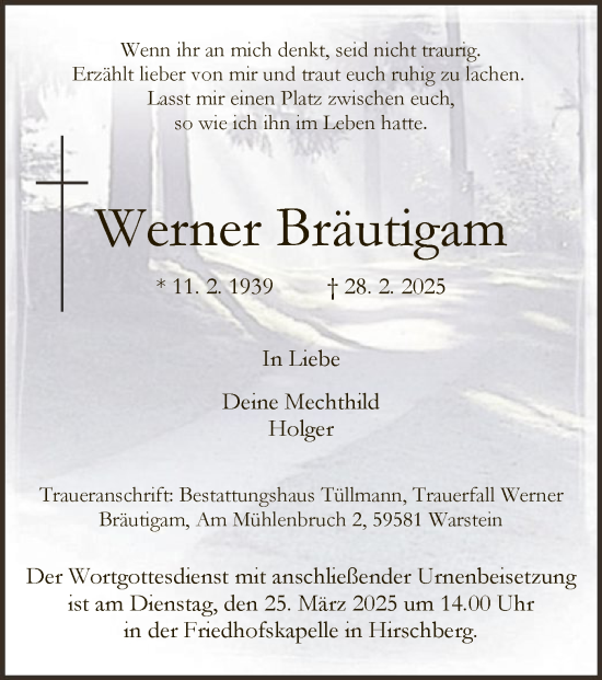 Traueranzeige von Werner Bräutigam von WA