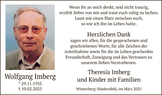 Traueranzeige von Wolfgang Imberg von WA