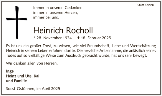 Traueranzeige von Heinrich Rocholl von WA