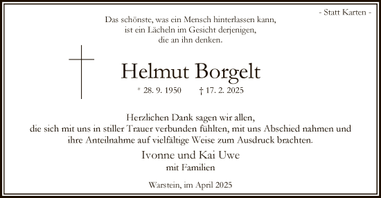 Traueranzeige von Helmut Borgelt von WA