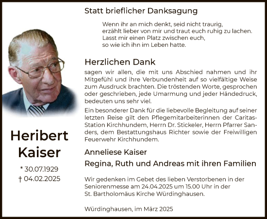 Traueranzeige von Heribert Kaiser von WA