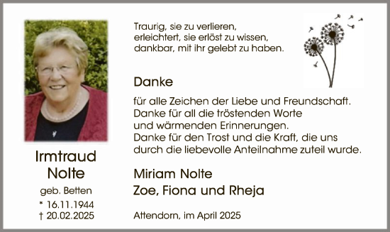 Traueranzeige von Irmtraud Nolte von WA