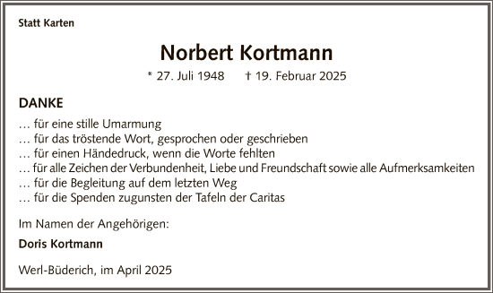 Traueranzeige von Norbert Kortmann von WA