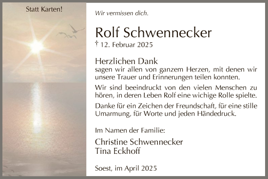 Traueranzeige von Rolf Schwennecker von WAWA