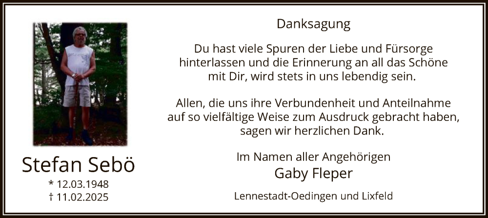  Traueranzeige für Stefan Sebö vom 26.04.2025 aus WA