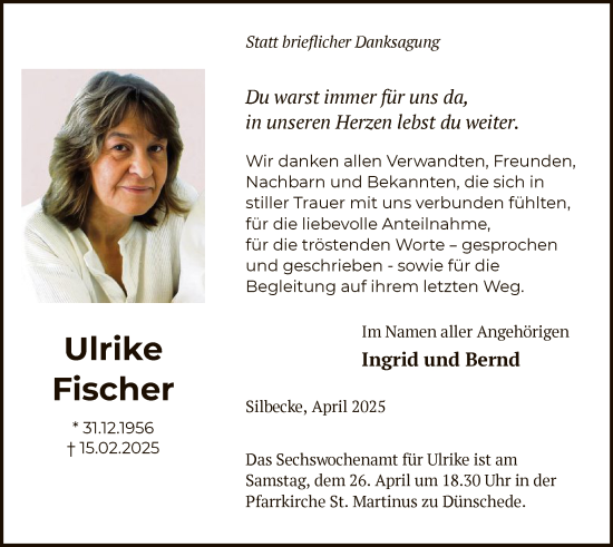 Traueranzeige von Ulrike Fischer von WA