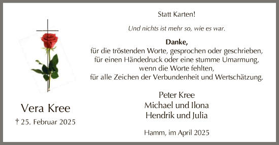 Traueranzeige von Vera Kree von WA