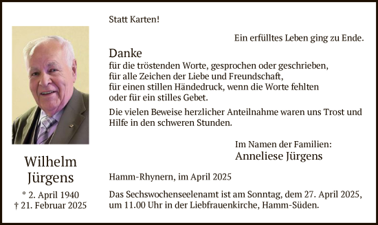 Traueranzeige von Wilhelm Jürgens von WA