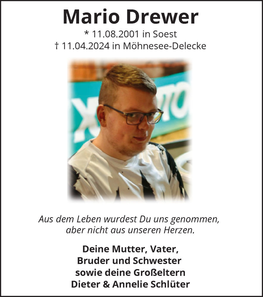  Traueranzeige für Mario Drewer vom 05.05.2025 aus 