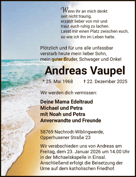 Traueranzeige von Andreas Vaupel von HALN