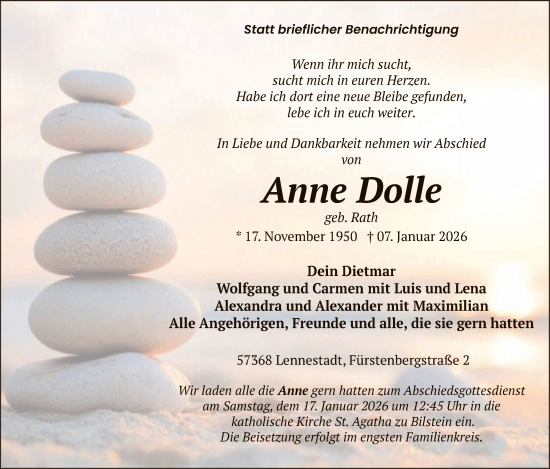 Traueranzeige von Anne Dolle von HASK