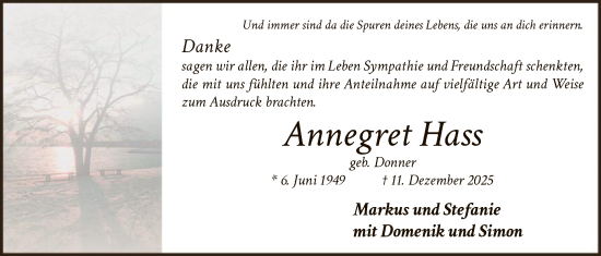 Traueranzeige von Annegret Hass von HAWA
