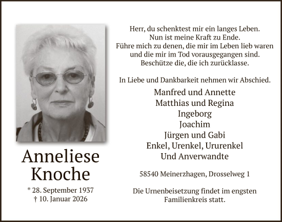 Traueranzeige von Anneliese Knoche von HALN