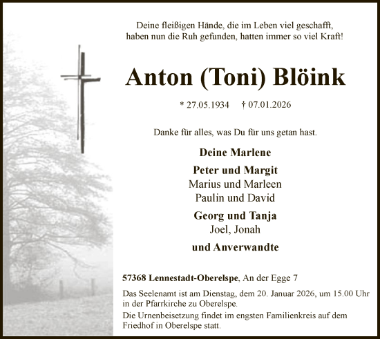 Traueranzeige von Anton Blöink von HASK
