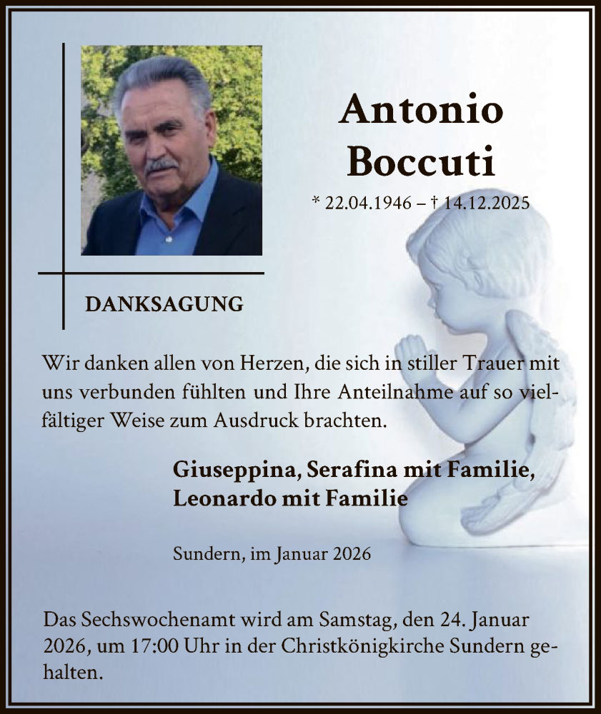 Traueranzeige für Antonio Boccuti vom 17.01.2026 aus HASK
