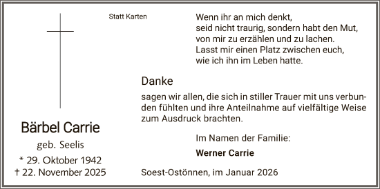 Traueranzeige von Bärbel Carrie von HASO