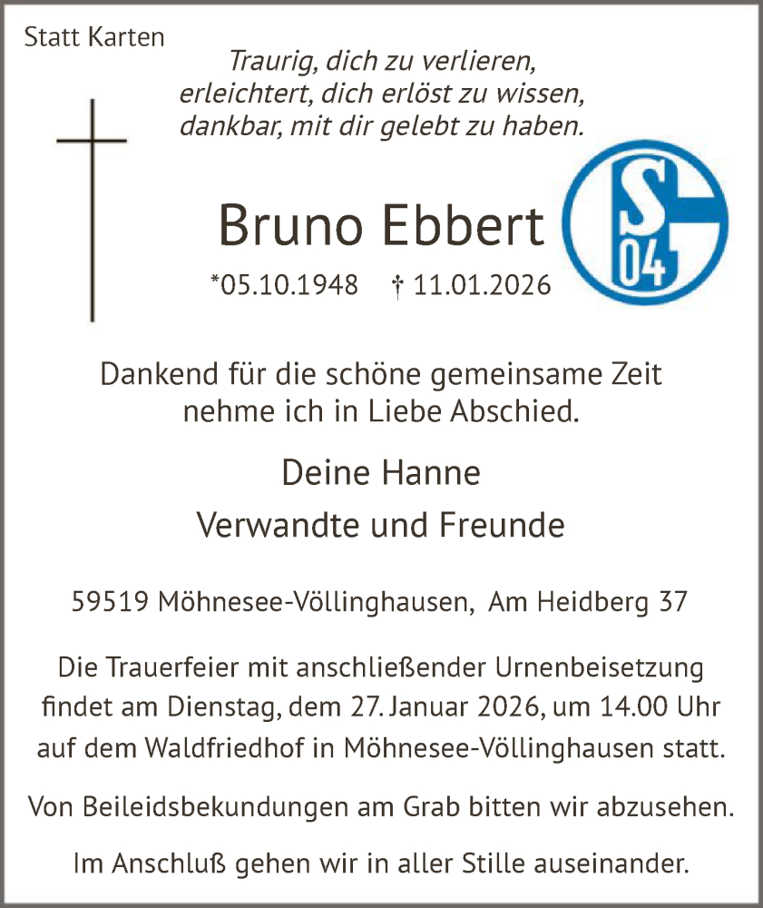  Traueranzeige für Bruno Ebbert vom 20.01.2026 aus HASO
