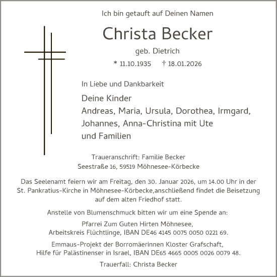 Traueranzeige von Christa Becker von HASO