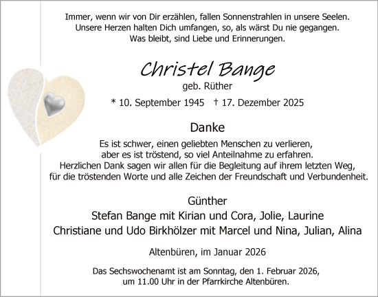Traueranzeige von Christel Bange von HASK