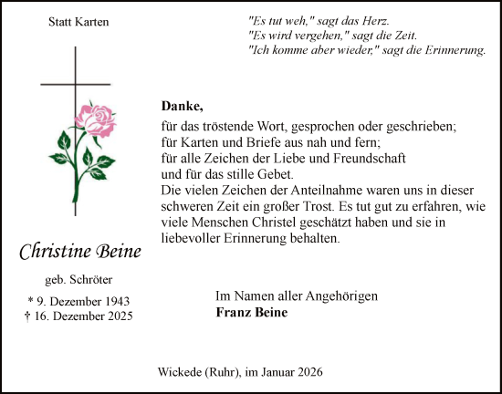 Traueranzeige von Christine Beine von HASO