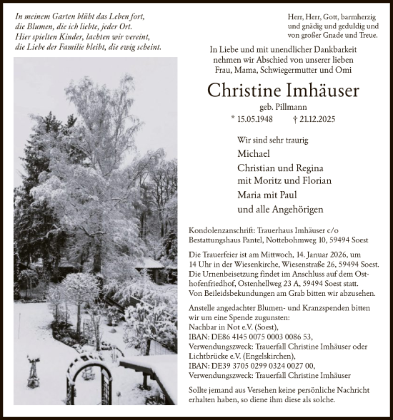 Traueranzeige von Christine Imhäuser von HASO