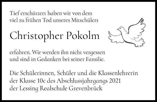 Traueranzeige von Christopher Pokolm von HASK