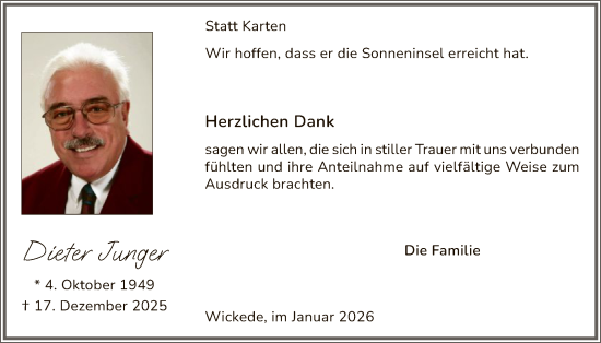 Traueranzeige von Dieter Junger von HASO