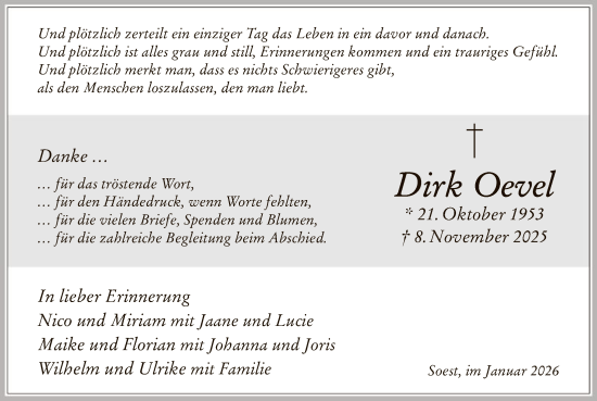 Traueranzeige von Dirk Oevel von HASO
