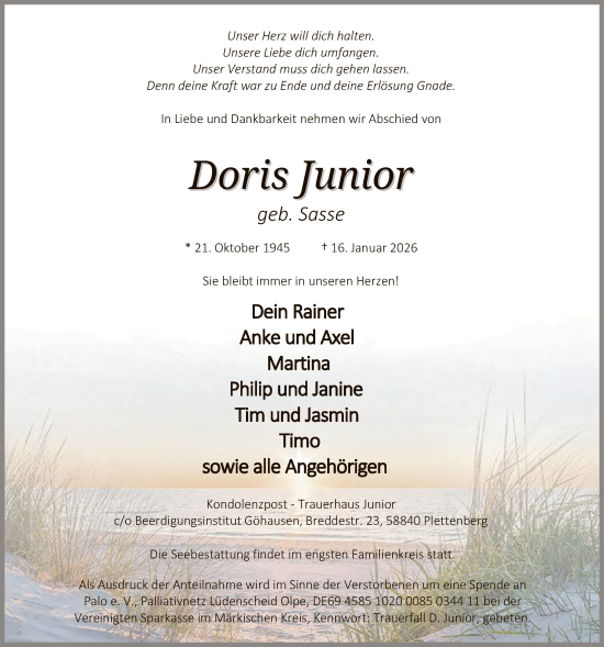 Traueranzeige von Doris Junior von HALN