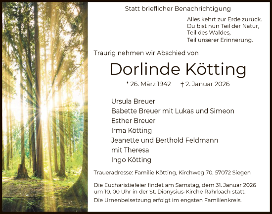 Traueranzeige von Dorlinde Kötting von HASK