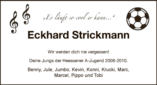 Traueranzeige von Eckhard Strickmann von HAWA