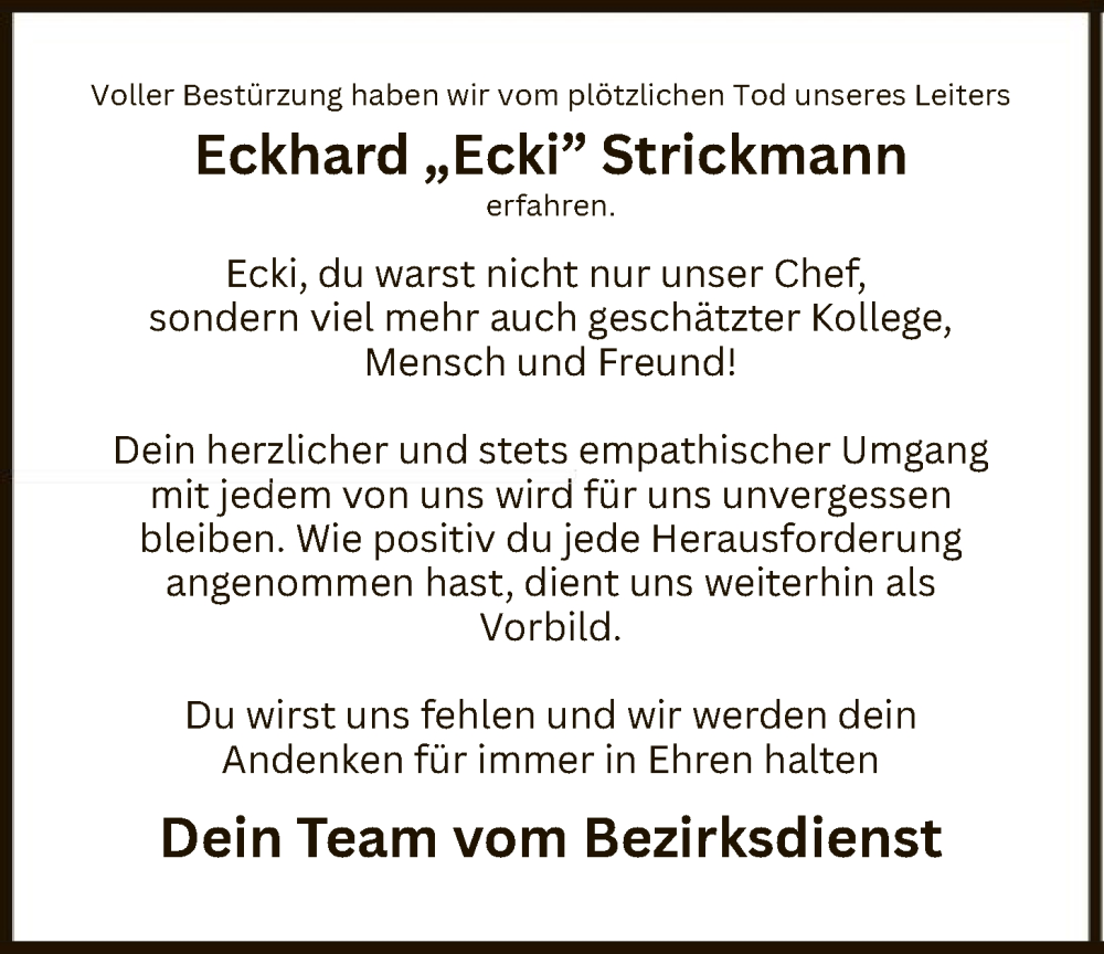  Traueranzeige für Eckhard Strickmann vom 24.01.2026 aus HAWA