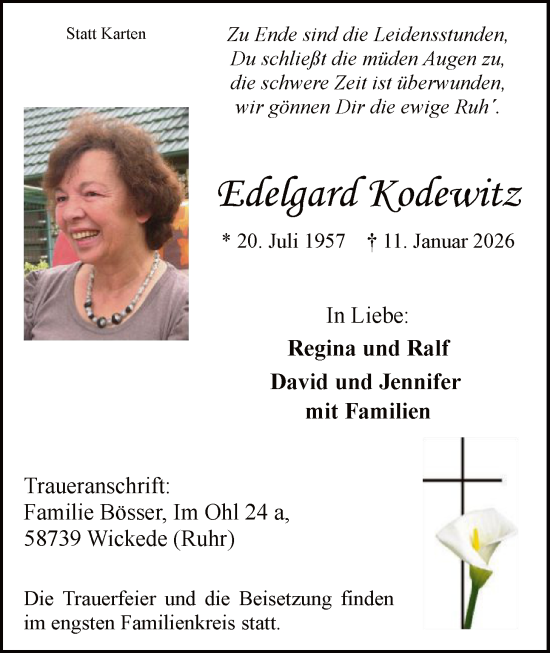 Traueranzeige von Edelgard Kodewitz von HASO