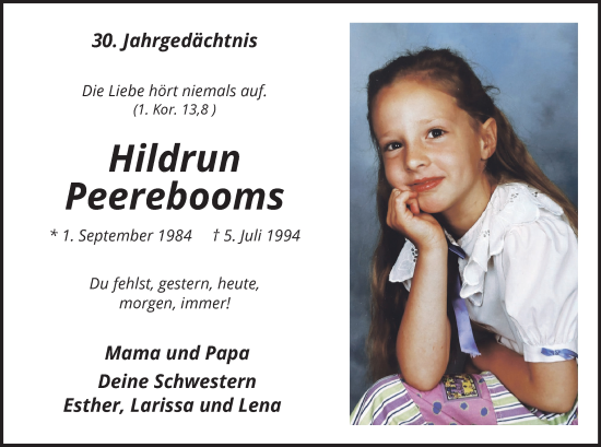 Traueranzeige von Hildrun Peerebooms 