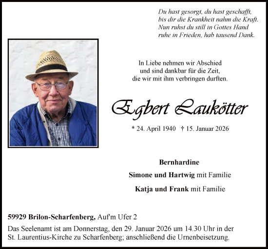 Traueranzeige von Egbert Laukotter von HASK