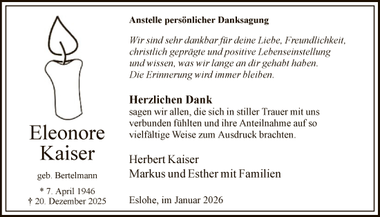 Traueranzeige von Eleonore Kaiser von HASK