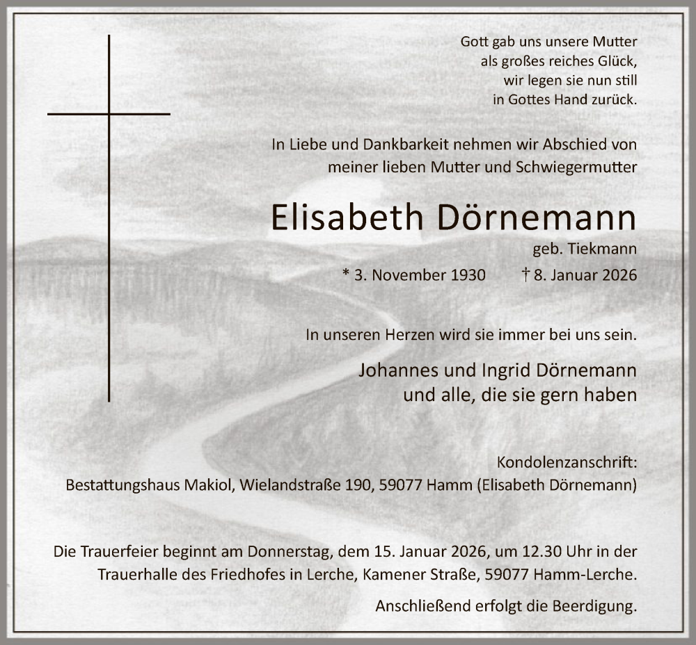  Traueranzeige für Elisabeth Dörnemann vom 13.01.2026 aus HAWA